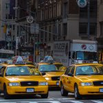 Taxi parked on a city street