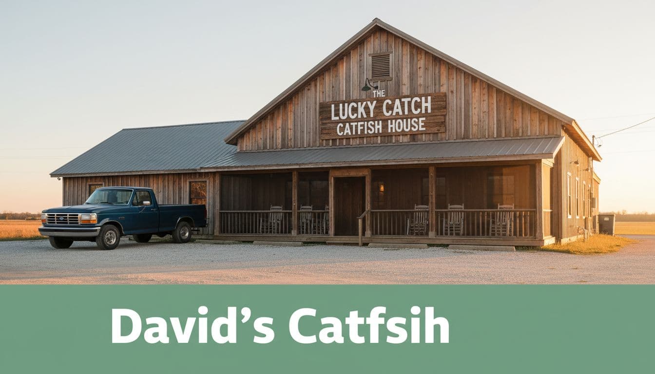 Wood-paneled building with gravel parking lot and pickup truck in rural Alabama under golden hour light.