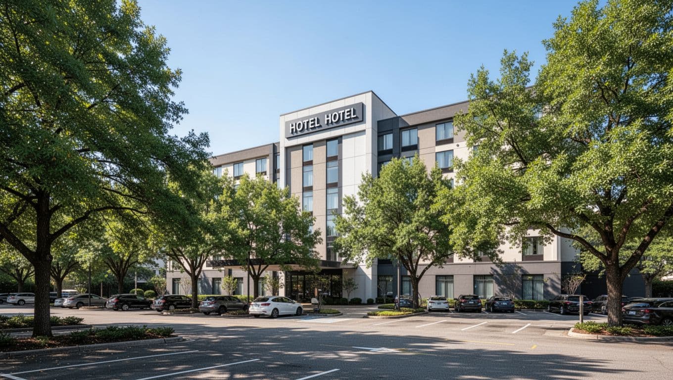 Modern Holiday Inn Express hotel exterior in Fort Payne, Alabama, featuring a prominent sign, surrounded by green trees and a parking lot under a clear daytime sky. Rigid top green band with high-contrast 'Top Pick' overlay in bold sans-serif typography.