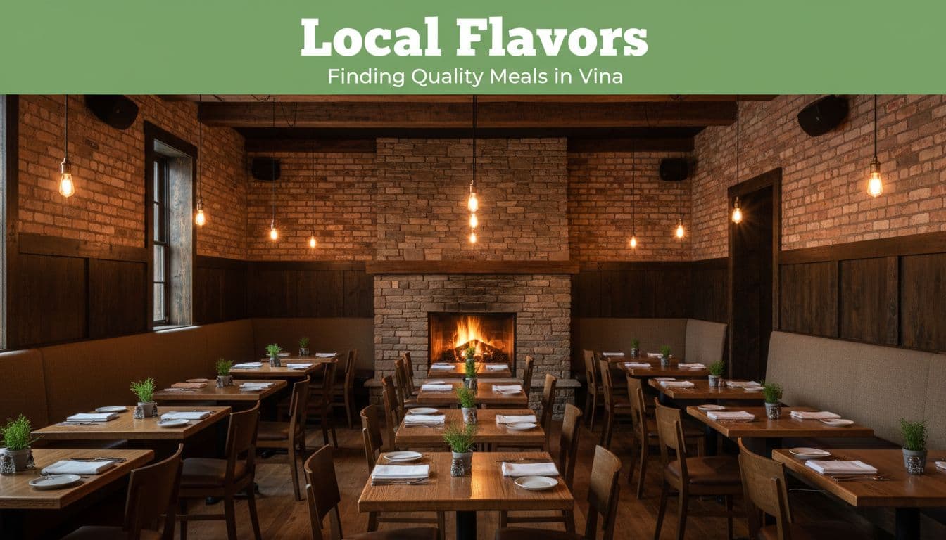 An inviting restaurant interior features polished wooden tables illuminated by warm, ambient lighting.