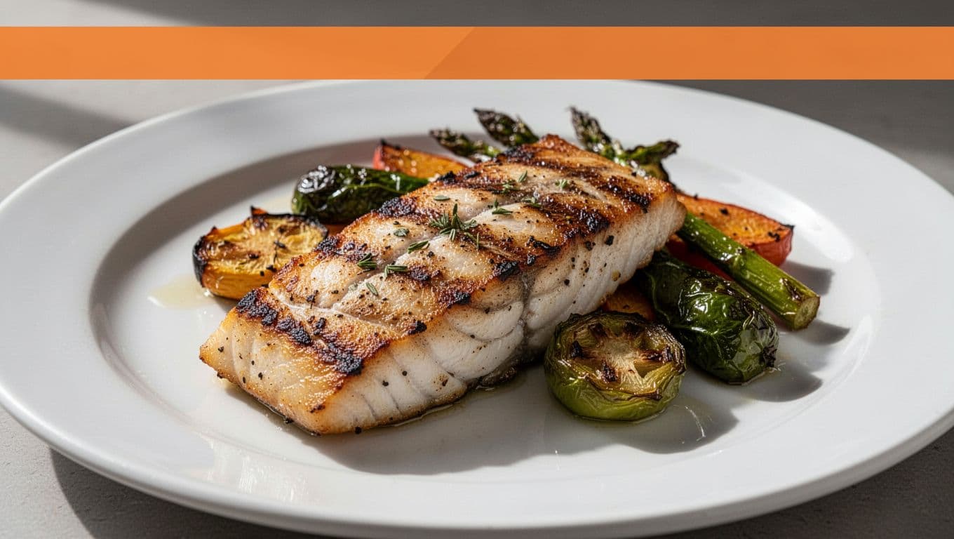 Fresh grilled Gulf fish plated with seasonal vegetables.