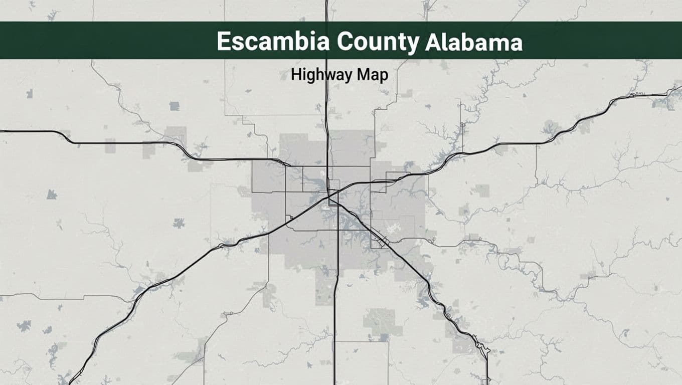 An editorial map of Escambia County Alabama highways with a dark green header.