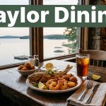 Southern seafood dinner with hush puppies and iced tea overlooks an Arkansas lake.