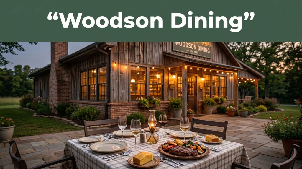 A rustic Arkansas restaurant with a set outdoor table glowing in warm evening light.