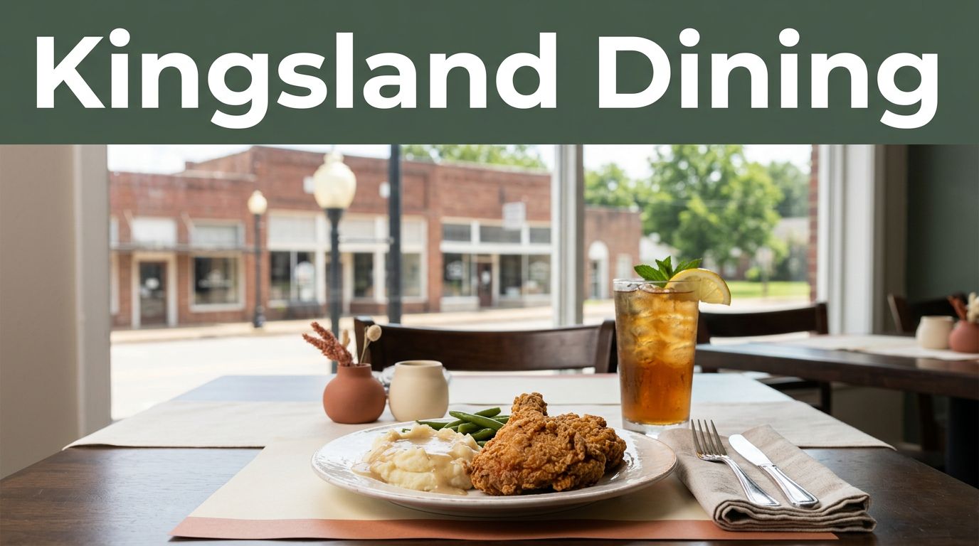 A Southern meal and iced tea sit on a restaurant table overlooking Main Street.