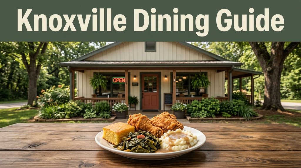 A Southern meal sits outside a warmly lit café beside greenery and a quiet road.