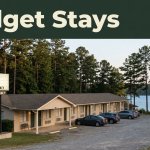 A modest roadside motel near Weiss Lake under warm evening light.