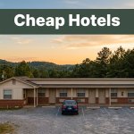 A roadside motel in rural Alabama during golden hour with a parked sedan.