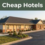 A clean, affordable roadside motel in rural Alabama during the early morning.