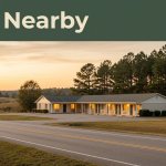 A modest roadside motel along a quiet rural highway during the golden hour.