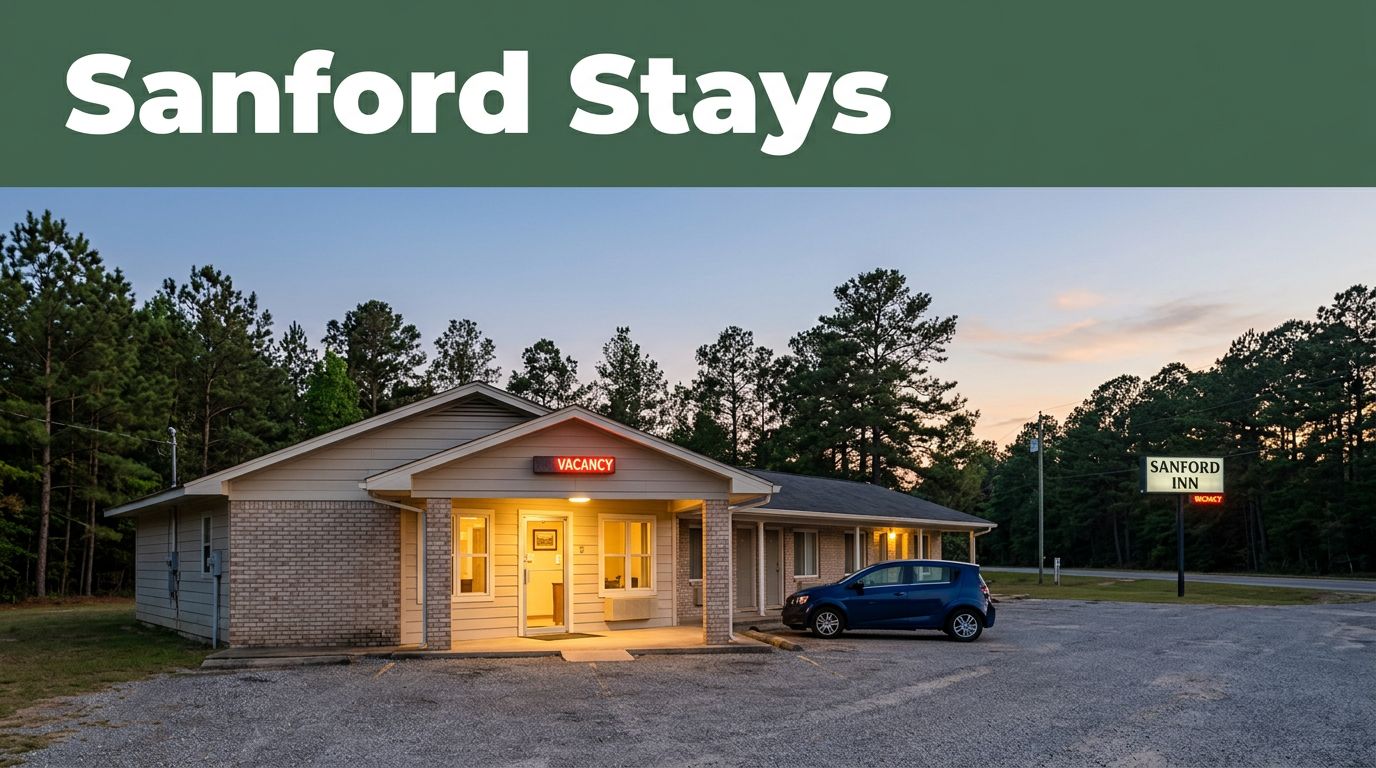 A quiet roadside motel in rural Alabama with a vacancy sign and parked car at dusk.