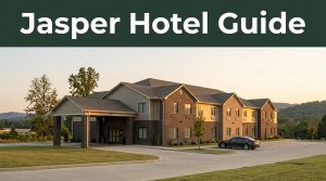 An affordable roadside hotel glowing in the warm golden hour light in Jasper, Alabama.