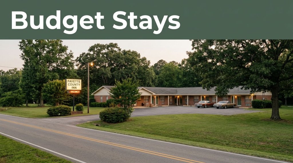 An independent motel along a quiet country road at golden hour.