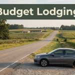 A parked car sits outside a modest rural motel along an empty Alabama highway.