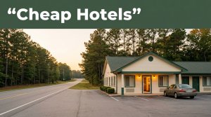 A warm roadside motel illuminated at dusk beside a quiet rural highway.