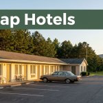 A quiet rural Alabama motel near a highway during golden hour with pine trees and a parked car.