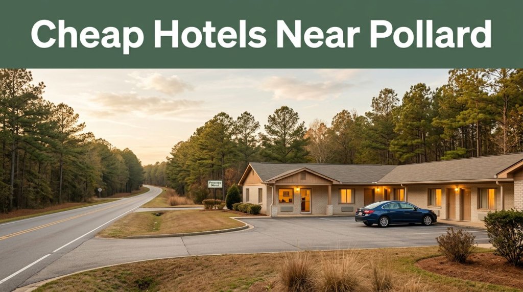 A roadside motel near a quiet rural highway glowing at sunset.