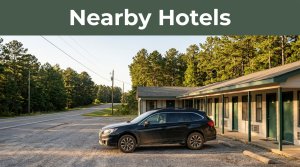 A modest roadside motel and car beside an Alabama highway surrounded by pine trees.