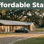 A modest single-story roadside motel nestled among oak trees in rural Alabama.