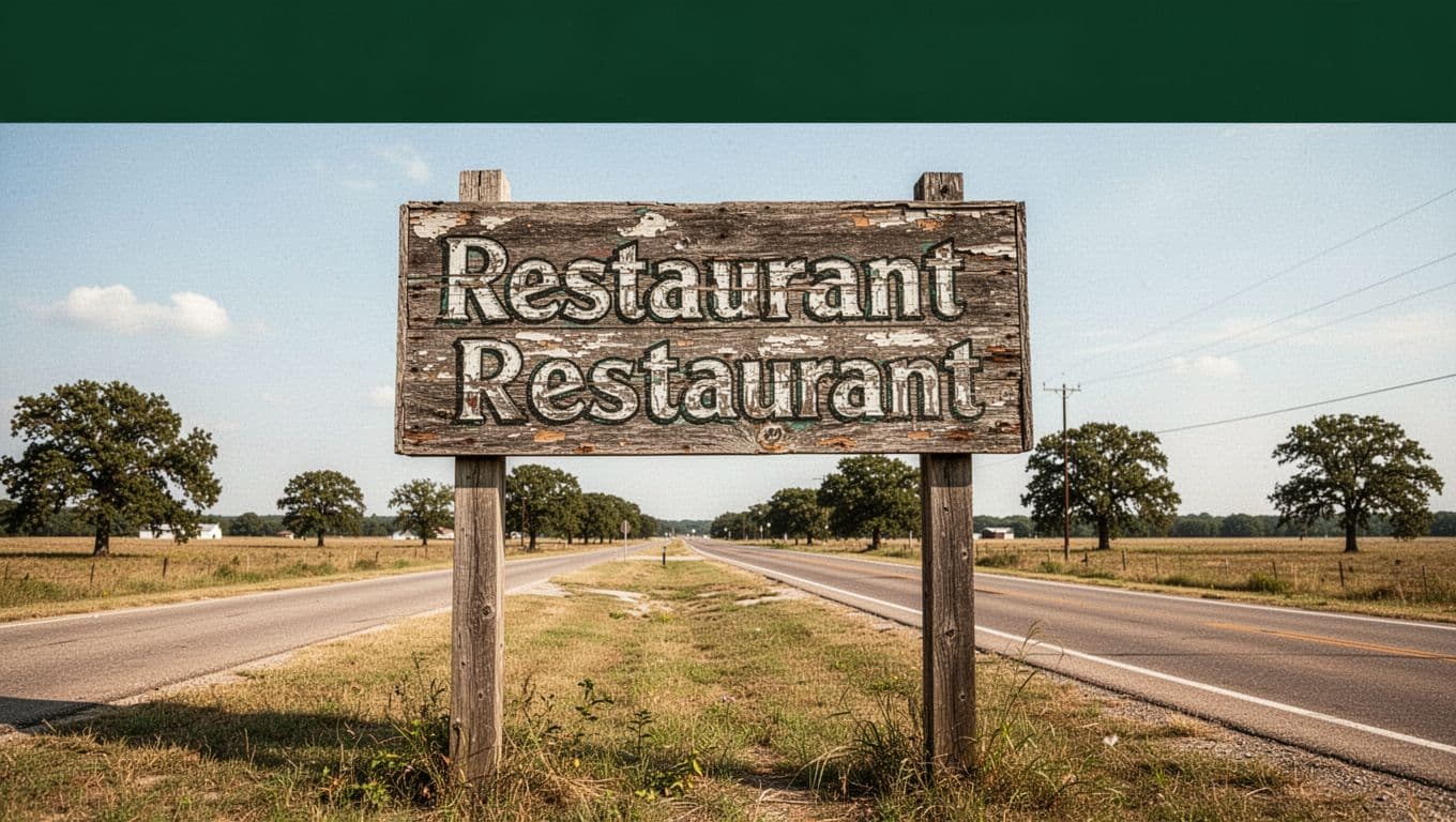 Rustic roadside sign reading 