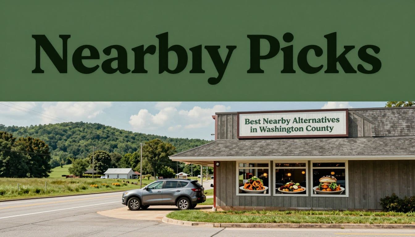 A parked car outside a rural Arkansas restaurant with a Southern meal visible through the window.