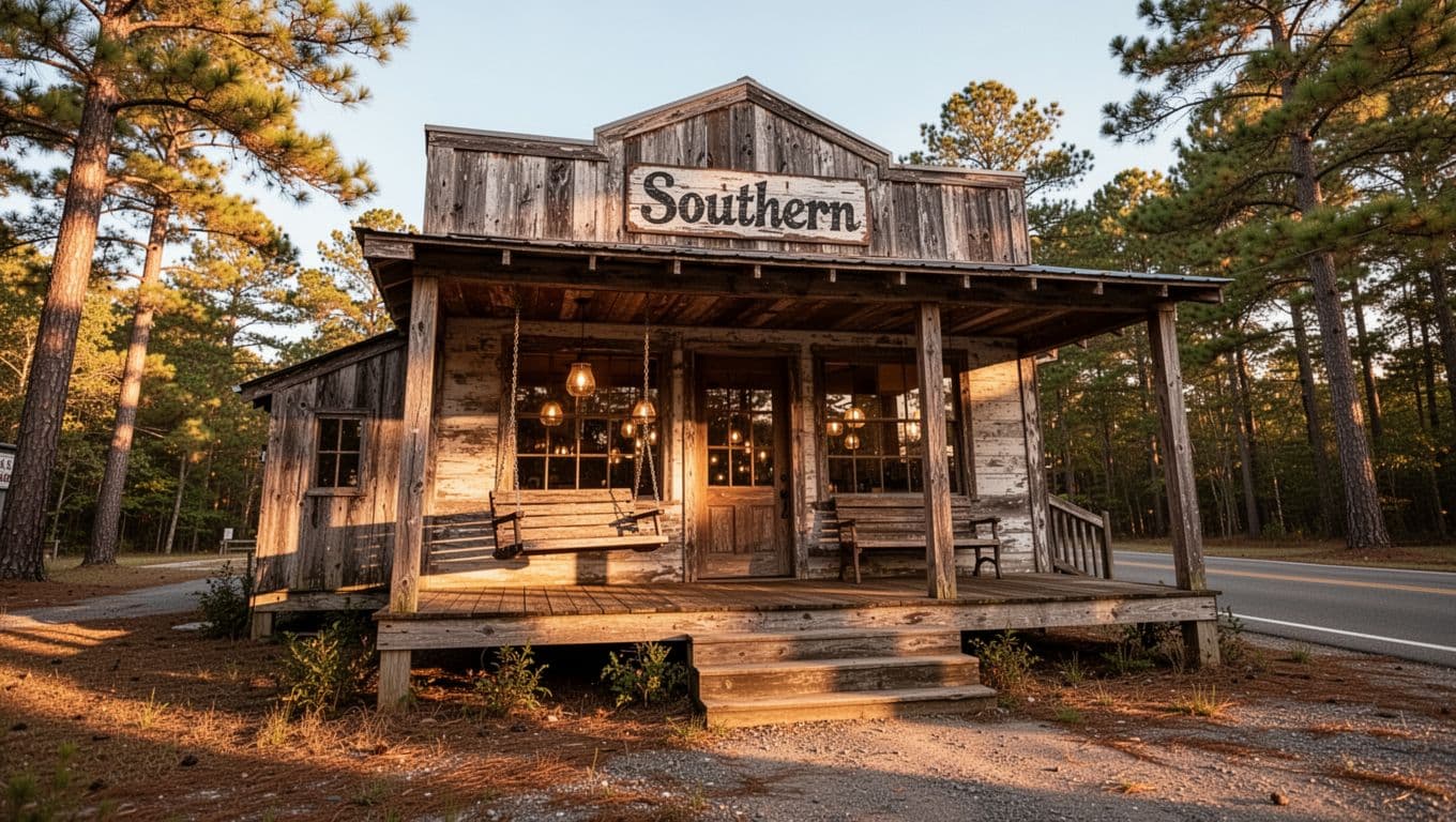 A cozy Arkansas restaurant exterior beneath a dark-green Local Dining headline.