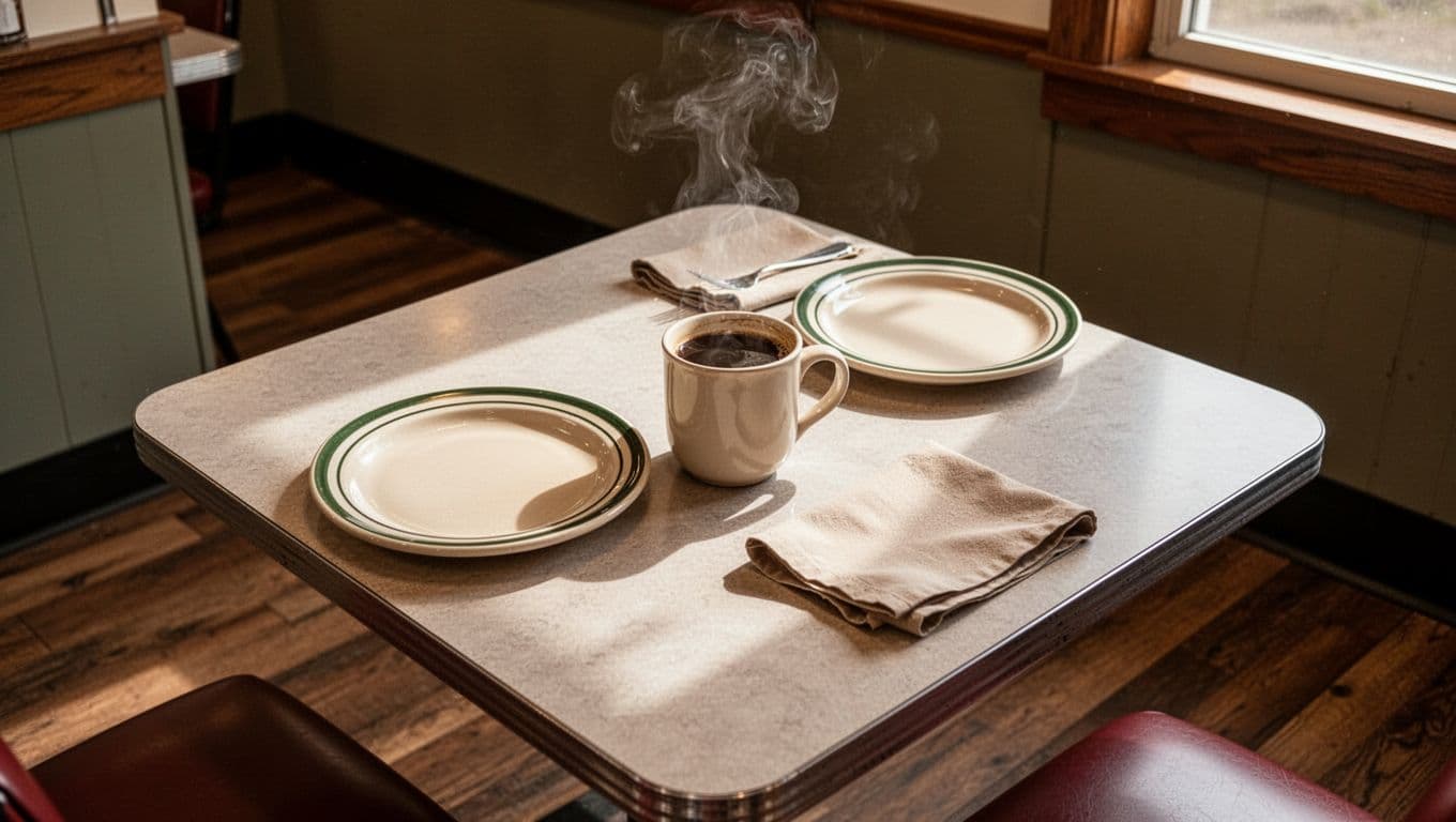 A diner table with classic plates beneath a Local Eats headline.