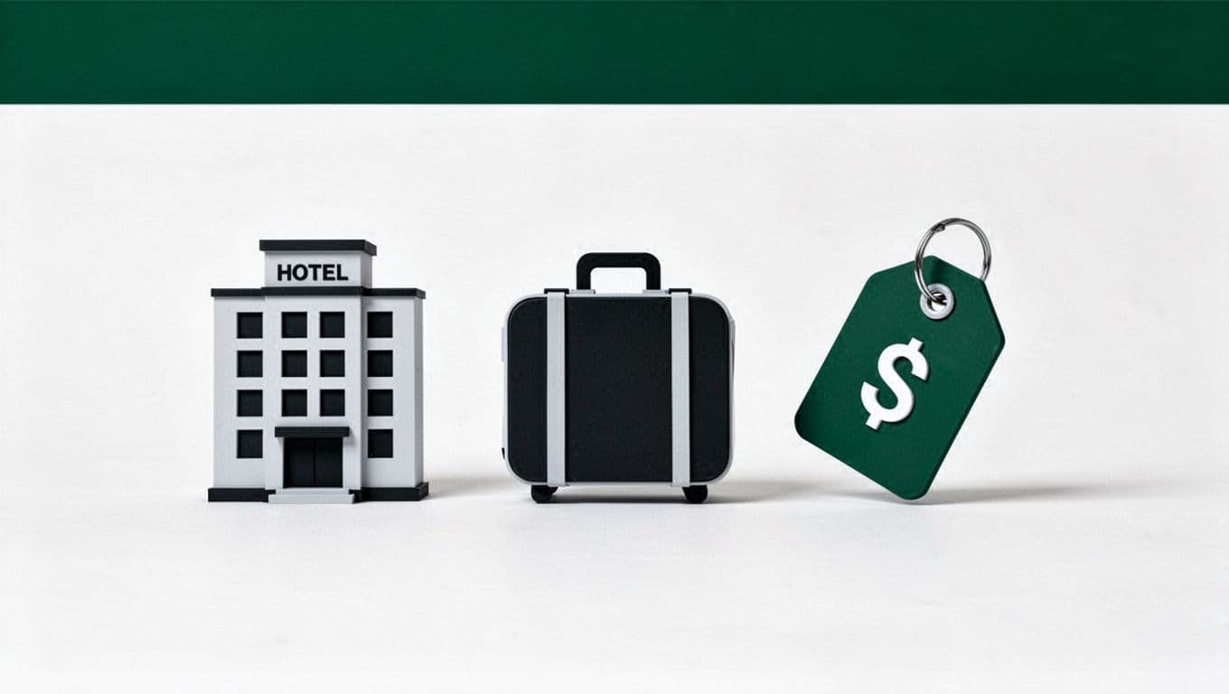 Minimal graphic with a dark-green band and 