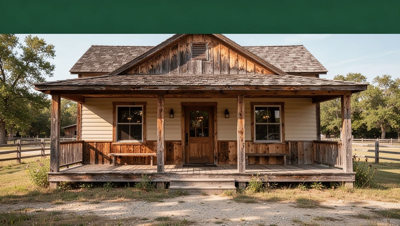 A country restaurant with a rustic porch and Catfish Island sign.