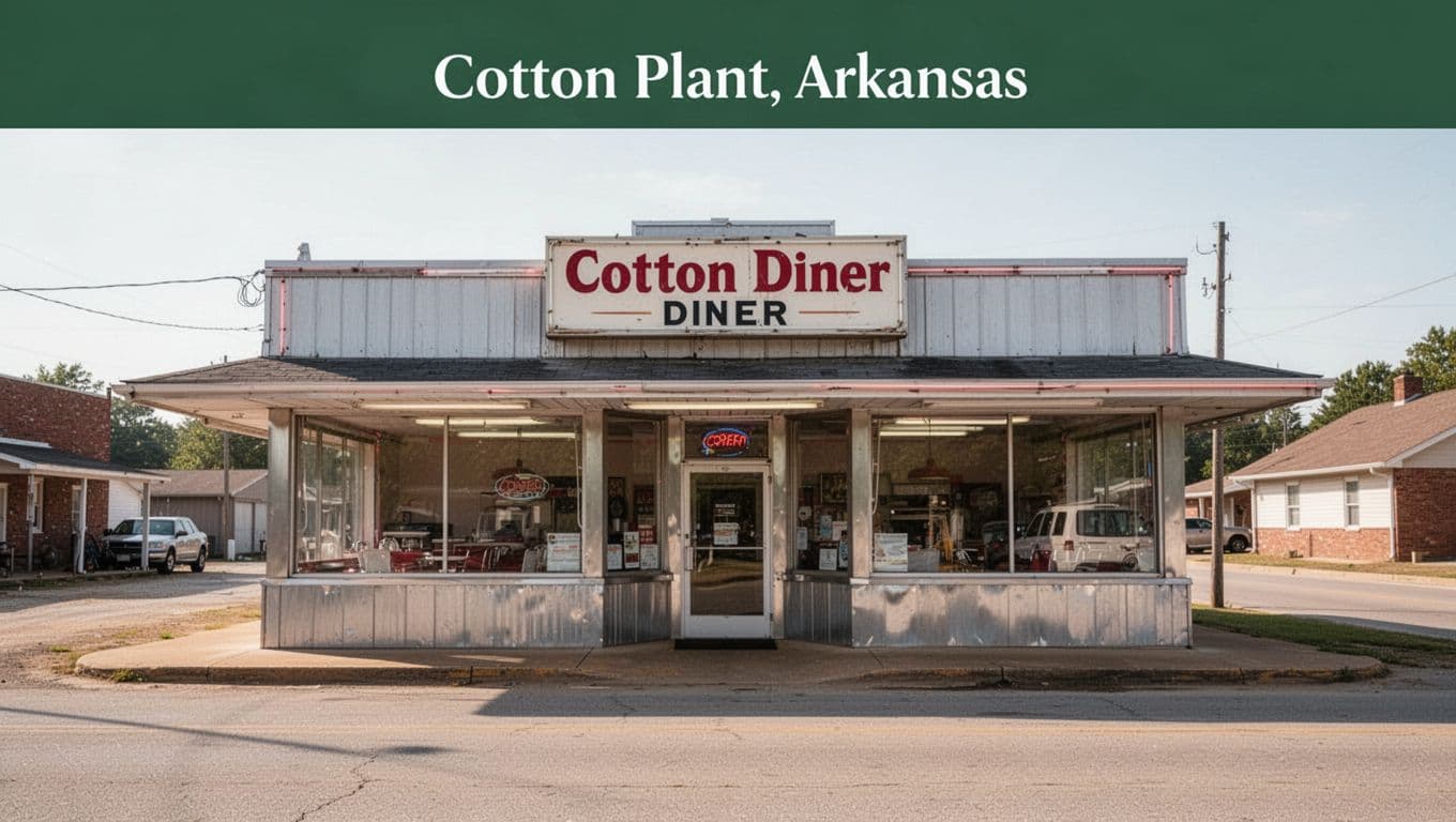 A small-town diner storefront beneath a dark-green Local Dining banner.
