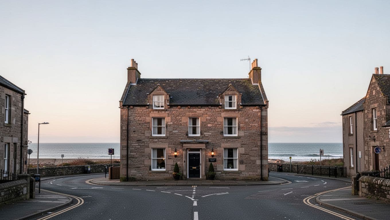 A small stone hotel beside a quiet street near the North Sea in Dunbar.