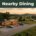 A glowing roadside diner beside a country road in rolling Arkansas farmland.