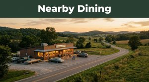 A glowing roadside diner beside a country road in rolling Arkansas farmland.