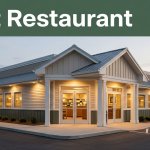 A warmly lit roadside diner exterior at dusk with a welcoming entrance and green headline band.