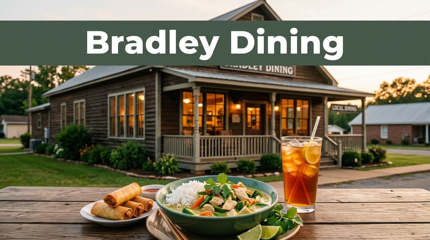 A restaurant exterior with a plated meal and iced tea in warm evening light.