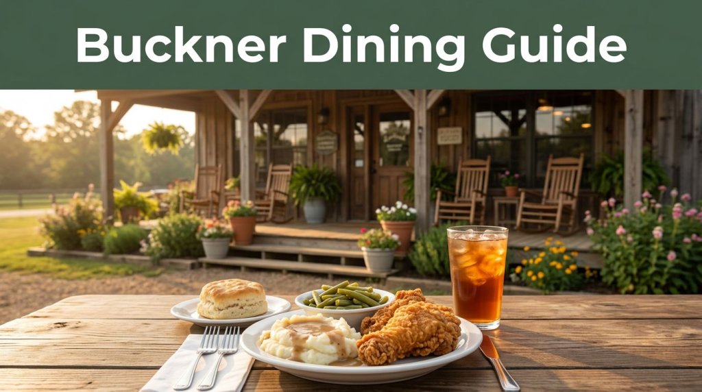 Southern meal on a rustic table outside a country café in Buckner.