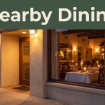 Warmly lit Mexican restaurant exterior with a visible table setting and nearby dining headline.