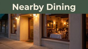 Warmly lit Mexican restaurant exterior with a visible table setting and nearby dining headline.