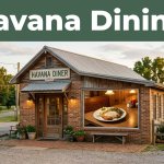 A small Arkansas diner glowing at sunset with comfort food visible through the window.