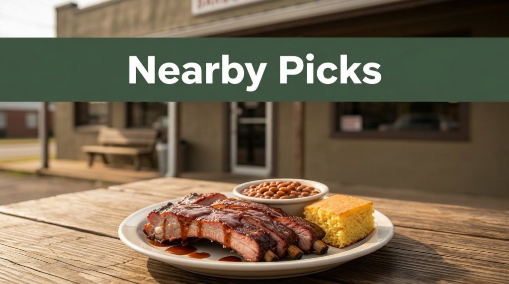 A barbecue table outside a small-town Arkansas diner.