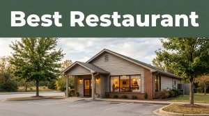 Cozy Hensley cafe exterior with a covered entrance and warm lighted windows.