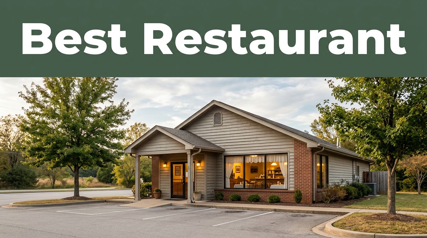 Cozy Hensley cafe exterior with a covered entrance and warm lighted windows.