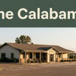 The Calabama restaurant sits beside a rural Arkansas highway under warm evening light.