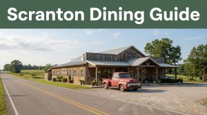 Rustic diner beside a rural highway with a vintage pickup truck outside.