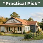 Southern roadside restaurant near Thornton beneath a green banner reading “Practical Pick.”