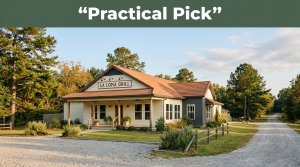 Southern roadside restaurant near Thornton beneath a green banner reading “Practical Pick.”