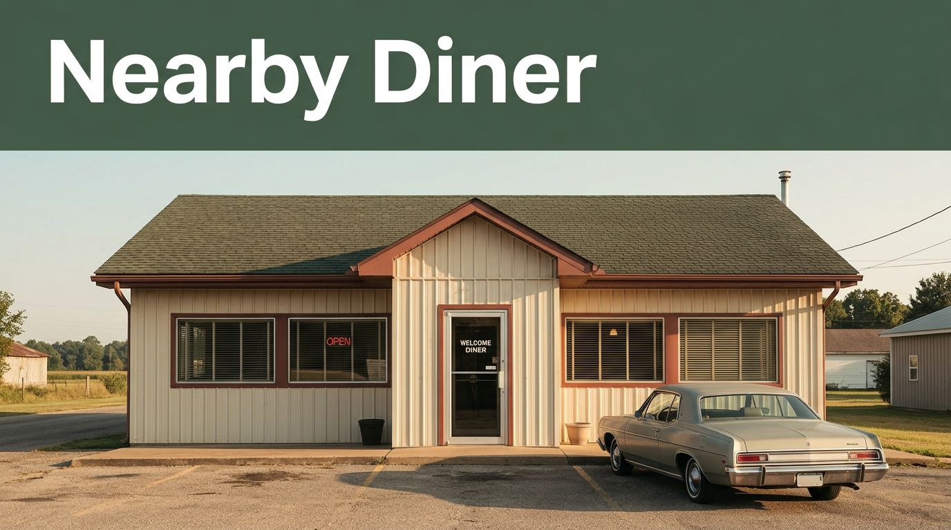 A welcoming roadside diner with a classic car in warm morning light.
