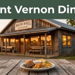Rustic Arkansas restaurant glowing at sunset beside a plate of comfort food.