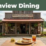 Rustic country store beside Highway 7 with a sandwich on a table and a green headline band.