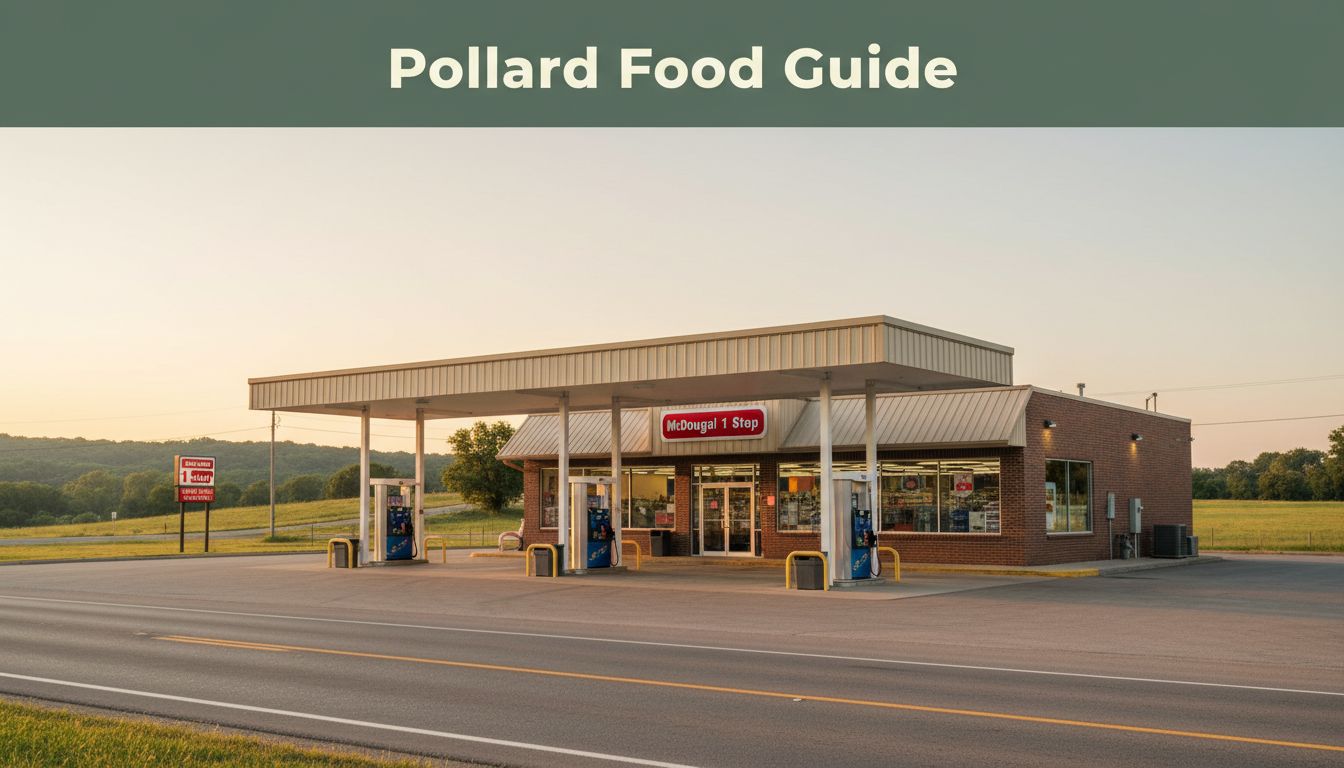 A rural Arkansas convenience store and gas station beside a highway at sunset.